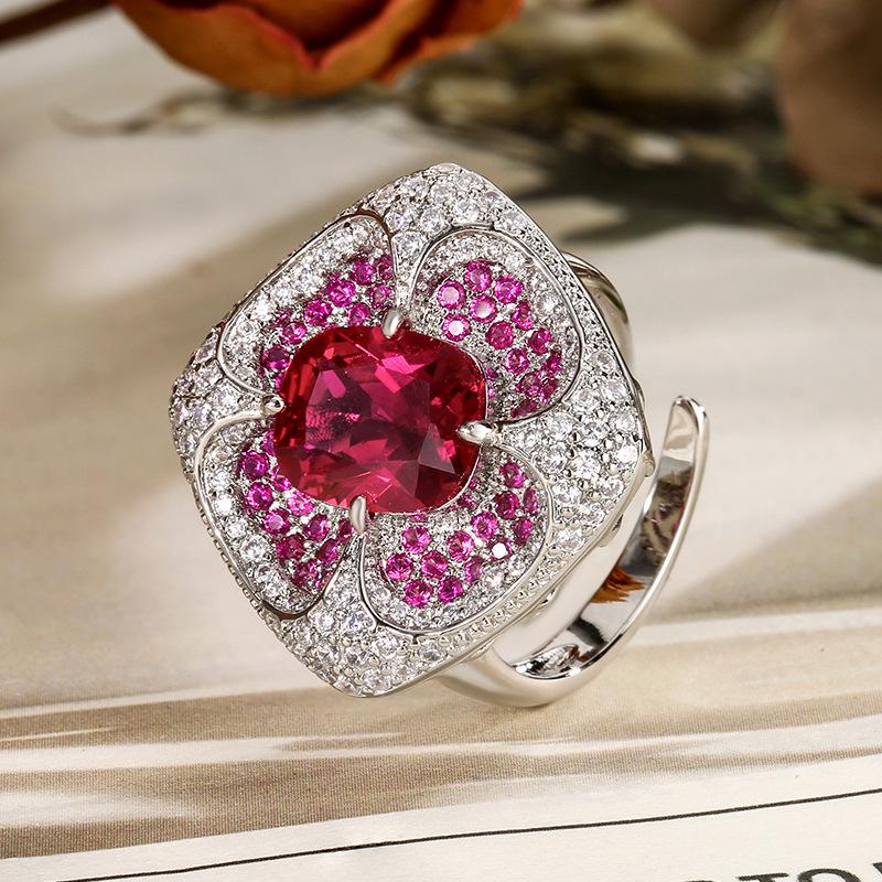 Schmuckset Ohrringe Ring Halskette Flash Diamant Mehrfarbig Quadratisch Premium Damen Retro