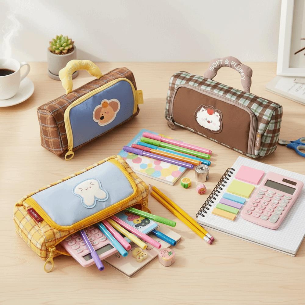 Color Block Pattern Student Stationery Box Creative Design Pencil Case Kids Gifts