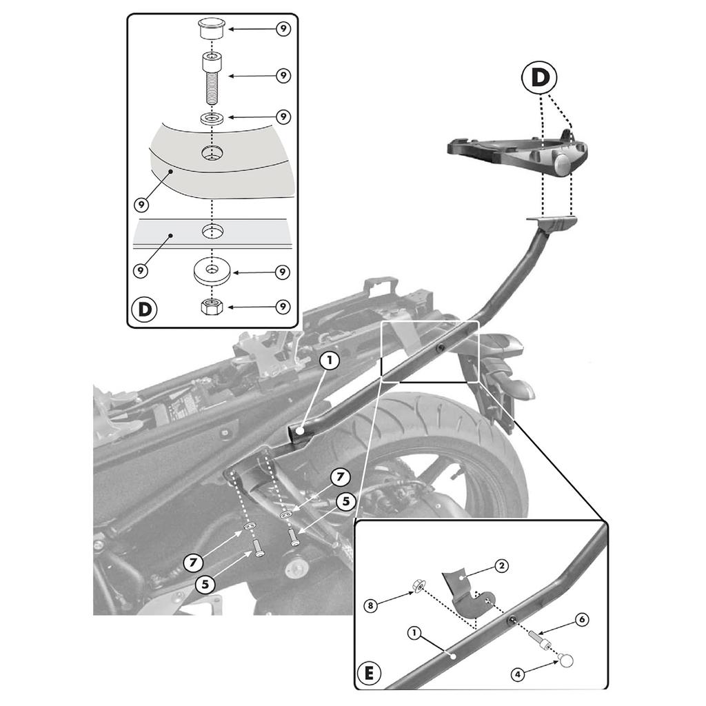 GIVI Motorcycle Top Case for Fazer 8 and FZ8 Part Number 74369 Fitting, Monokey/Monolock Compatible, (2010-2015) (2010-2015), 366FZ,