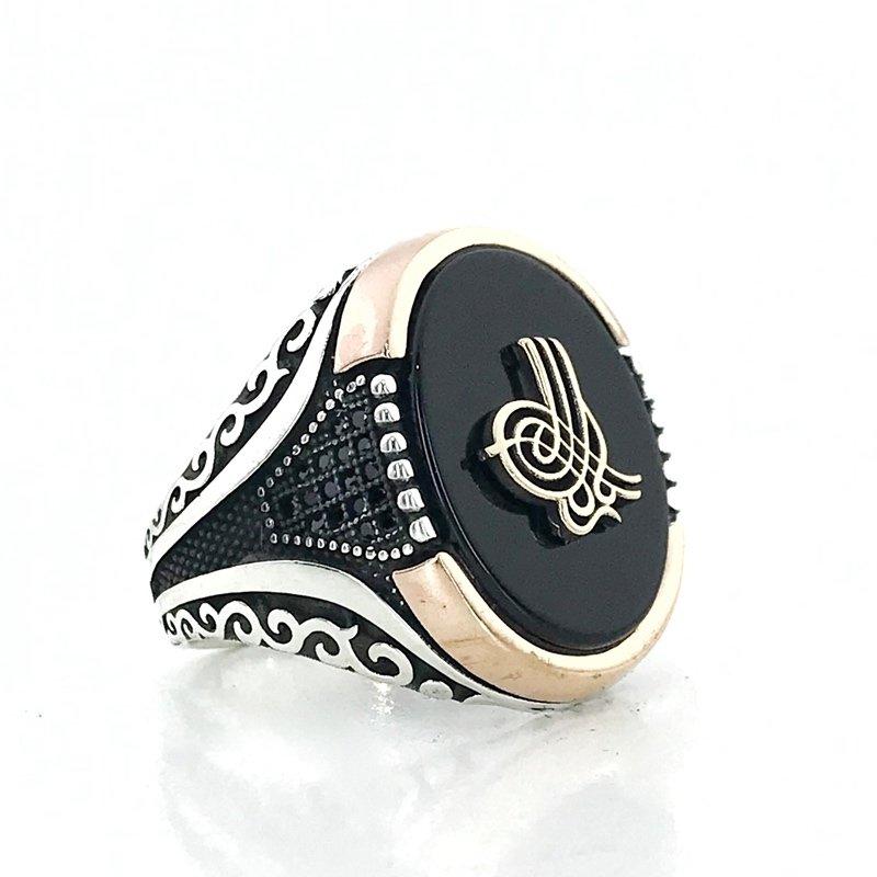 

Серебряное мужское кольцо Tuğra Micro Workmanship Oltu Stone