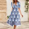 Women's Summer Loose V Neck Short Sleeve Dress, Elegant Dress