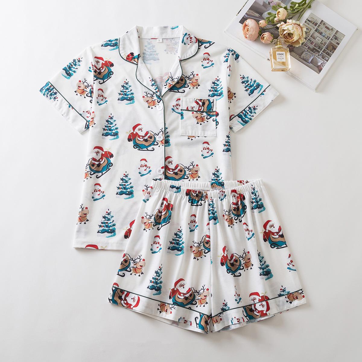 Женский рождественский пижамный комплект в клетку - Кардиган с коротким рукавом и шорты Small