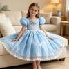 Girls New Year Blue Long Dress for Kids Christmas Birthday Party Dresses Butterfly Cinderella Cosplay Costumes Chidren Outfits