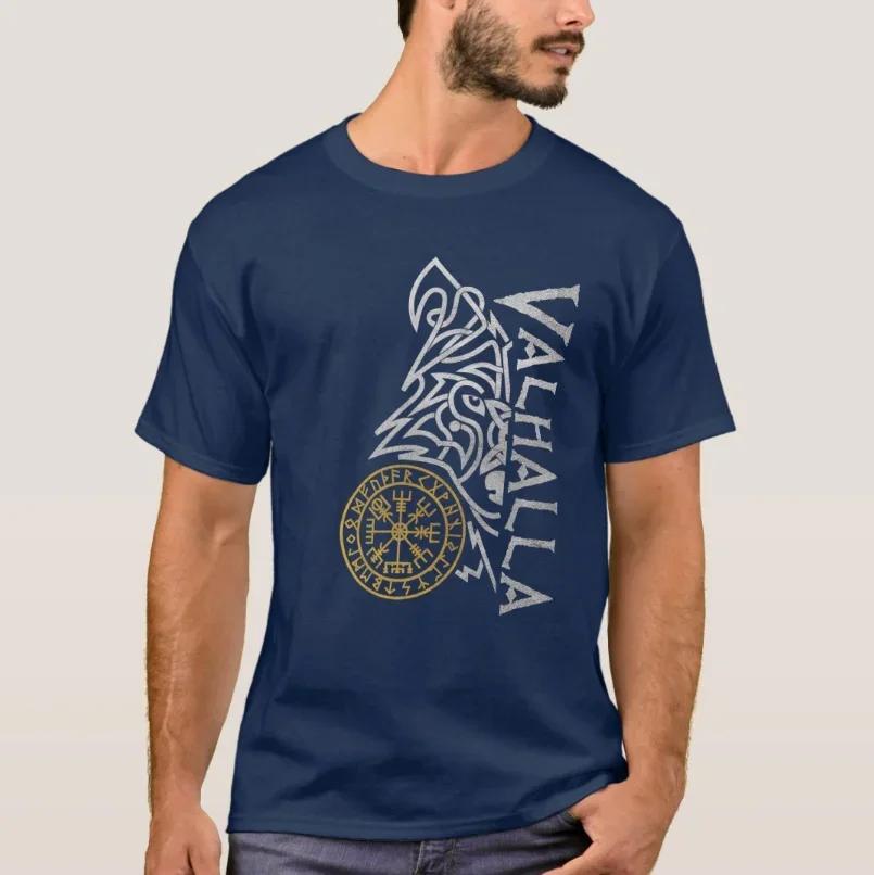 Odin Wolf Mask Valhalla Norse Compass Runes T-Shirt 100% Cotton O-Neck Summer Short Sleeve  Mens T-shirt Size S-3XL - Men s S... S разноцветный