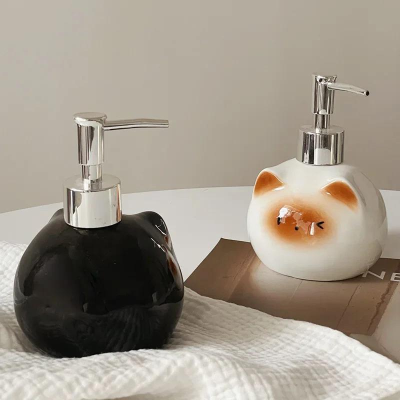 Butelka z pompką Ceramiczna butelka z pompką Pojemnik kosmetyczny Butelka na płyn do dezynfekcji rąk w kształcie kota Butelka na opakowanie szamponu Dozownik do mydła w płynie