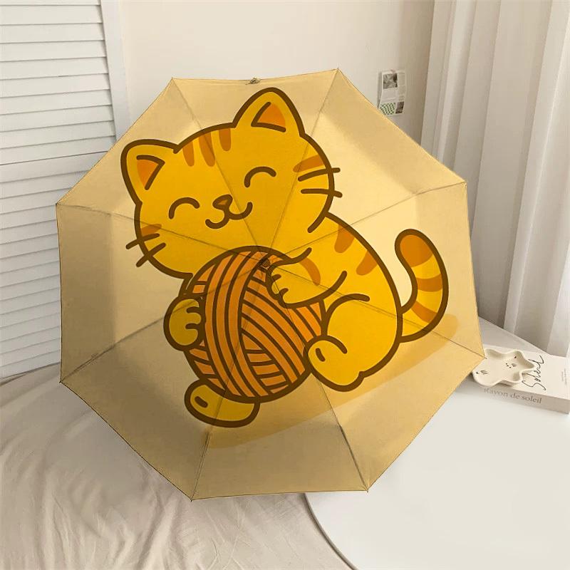 Очаровательный кот с клубком пряжи - Дизайн зонта: Идеально для приключений на природе, Зонты с автоматическим открытием и закрытием, Легкие и прочные