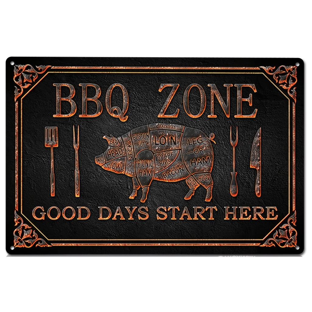 2D Metal Tin Sign Vintage BBQ ZONE Beer Posters Plaque Decorative Plates for Garage Club Man Cave Bar Home Cafe Wall Decor