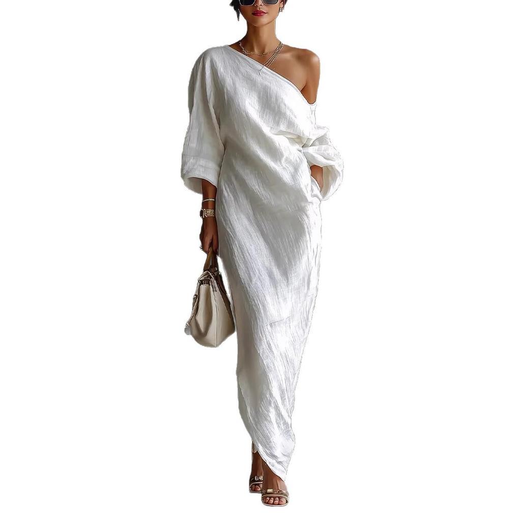 2026 Europe Spring/Summer High-End Women's Off-Shoulder Long Sleeve Mid-Waist Dress