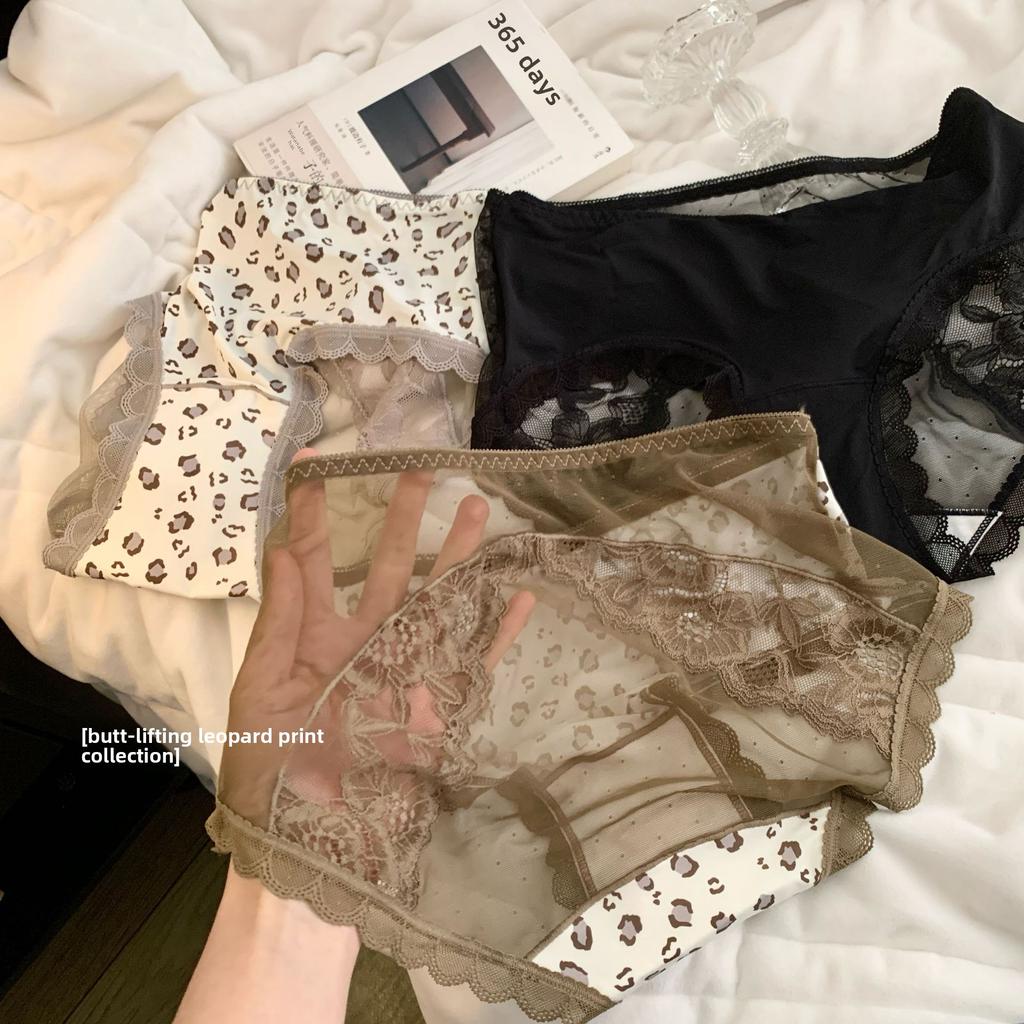 Ladies Summer Pure Leopard Lace 10A Antibacterial Cotton Extended Crotch Waist Triangle Briefs