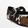 MD  Shoes New Leather Flat Shoes Leopard Print Horse Hair Mary Jane Shoes Comfortable Fashion Ballet Shoes