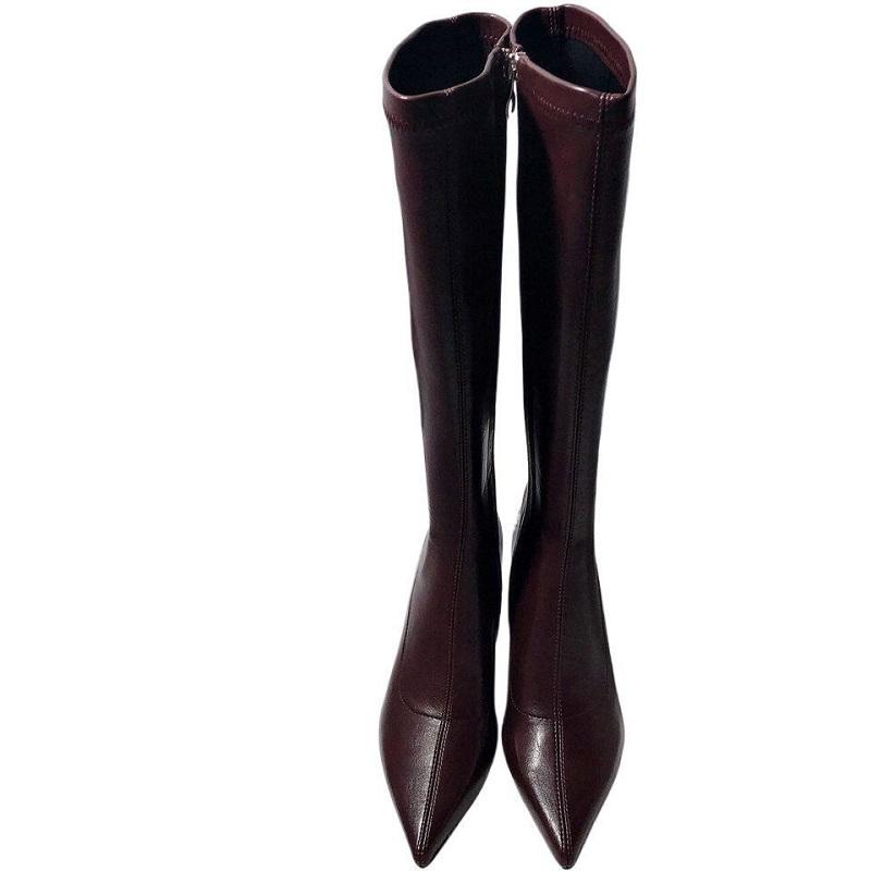 Elegant High Heels Women's 2025 New Fashion Pointed Slim Heels Knee High Boots with Side Zipper Temperament Long Tube Boots
