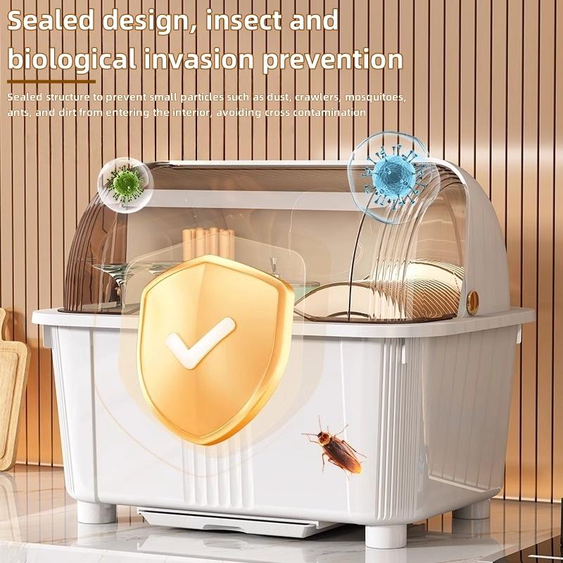 Velkokapacitní kuchyňská mísa úložný organizér odkapávač na nádobí prachotěsný úložný box odkapávač sušák na nádobí kuchyňské doplňky