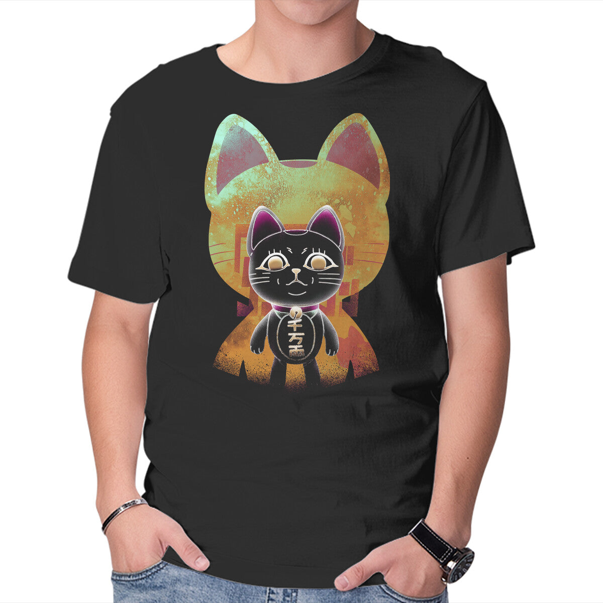 Unisex Crew Neck T-Shirt Negative Yokai Cat Graphic Short Sleeve Casual Tee XXXXL