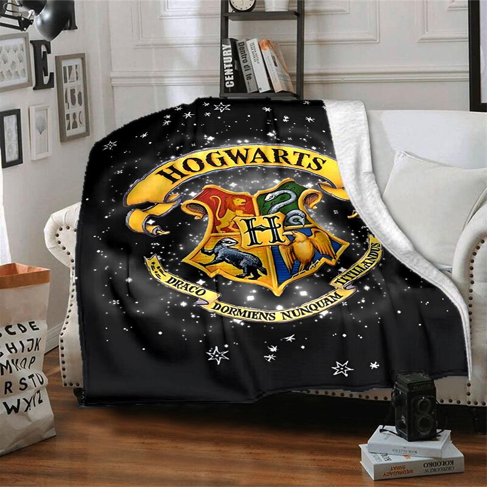 1pc Hogwarts Crest Blanket Lightweight Flannel Throw For Sofa, Bed, Travel, Camping, Livingroom, Office, Couch, Chair, And Bed