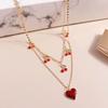 Trendy INS Style Neck Chain Jewelry Sweet Cool Double Layer Necklace with Lovely Cherry/Grape and Heart Pendant Charm