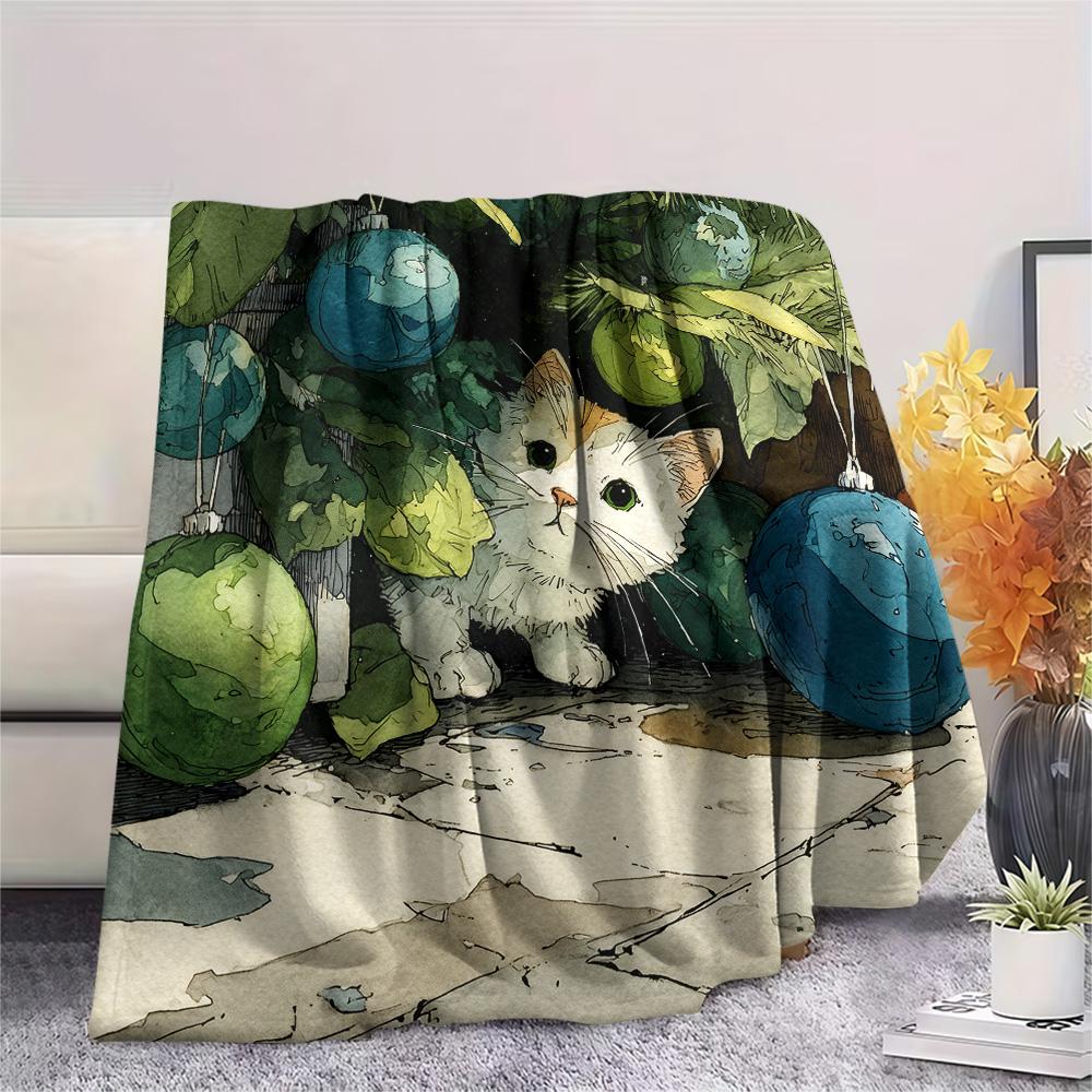 Cats Looking Up Print Flannel Blanket, High quality Comfortable for All Seasons, Home Decor, Warmth and Comfort