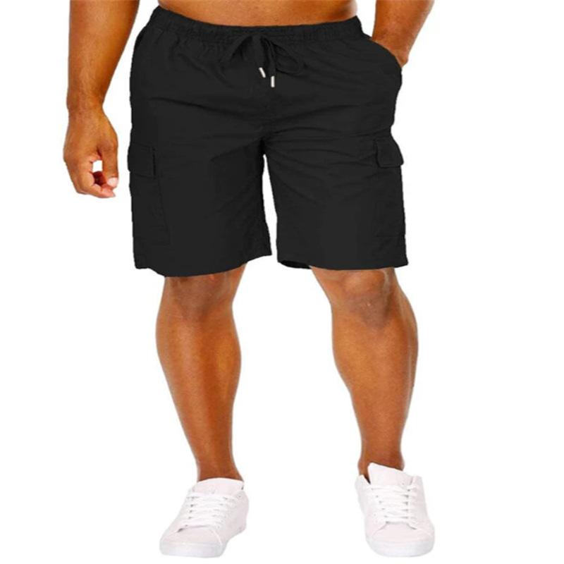 Men's Classic Workwear Drawstring Loose-Fit Solid-Colour Multi-Pocket Fashion Shorts