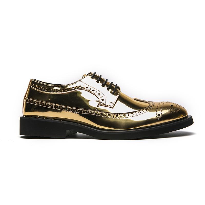 New In Gold Brogue Shoes for Men Wedding Lace-up Spring Autumn Size 38-46 Handmade Men Shoes  Men Dress Shoes