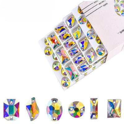 Hele Doos Glazen Omgekeerde Handgestikte Boortjes, Rechthoekig Speciale Vorm Platte Bodem Dubbel Gat Handgestikte Steen Diy Kleding Accessoires