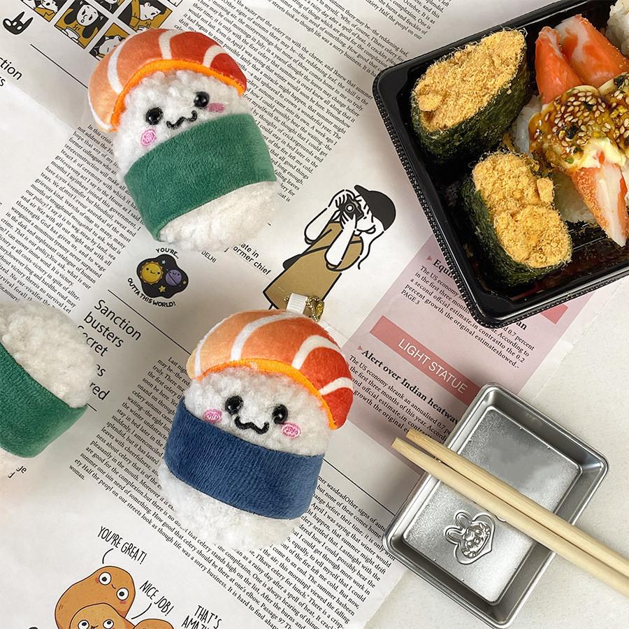 Japanese Salmon Sushi Plush Pendant Cute Doll Children's Student Backpack Accessories Keychain Mini Doll