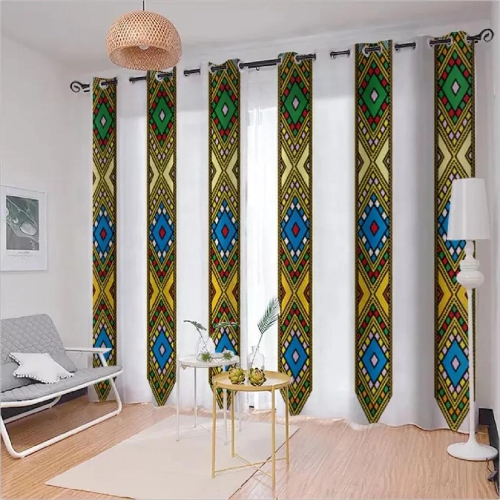 Ethiopian Ethnic Special Decoration Thin Fabric Curtain for Living Room Bedroom Curtain 3D Print Luxury Window Treatment Drapes