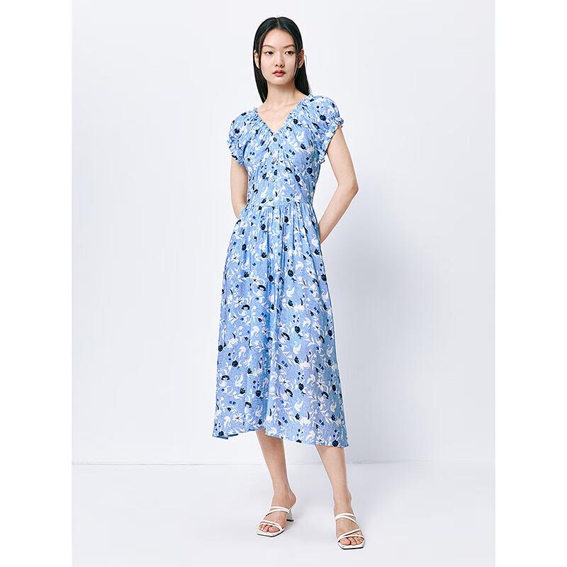 

PEACEBIRD Women s French Floral V-neck Maxi Dress M