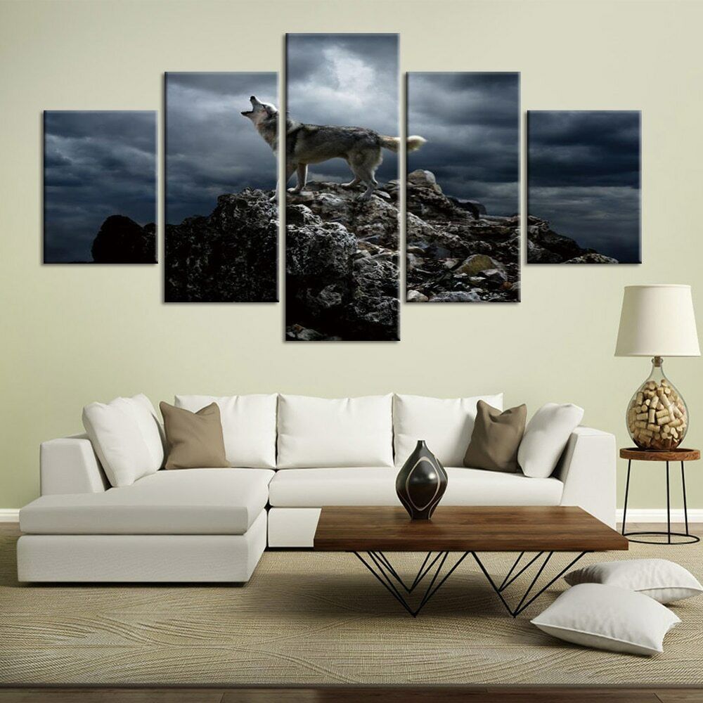 5 Stück heulender Wolf, Tier, Natur, modernes Dekor, Leinwand, Wandkunst, 5 Stück, Bilder, HD-Druck, Heimdekoration, ohne Rahmen, 5 Panel, abstrakt