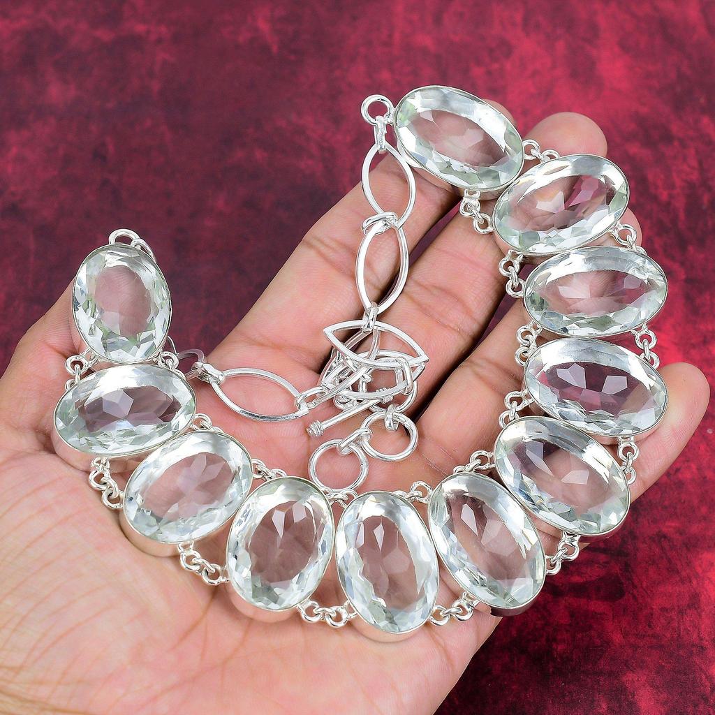Faceted White Topaz Jewelry Handmade Gemstone Necklace, 925 Solid Sterling Silver Necklace Unique Design Jewelry, Adjustable Chain Necklace