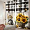2Pcs Cute Country Cat Sunflower Curtains Rustic Wood Printed Curtains Suitable For Bedroom Bathroom Living Room Dining Room