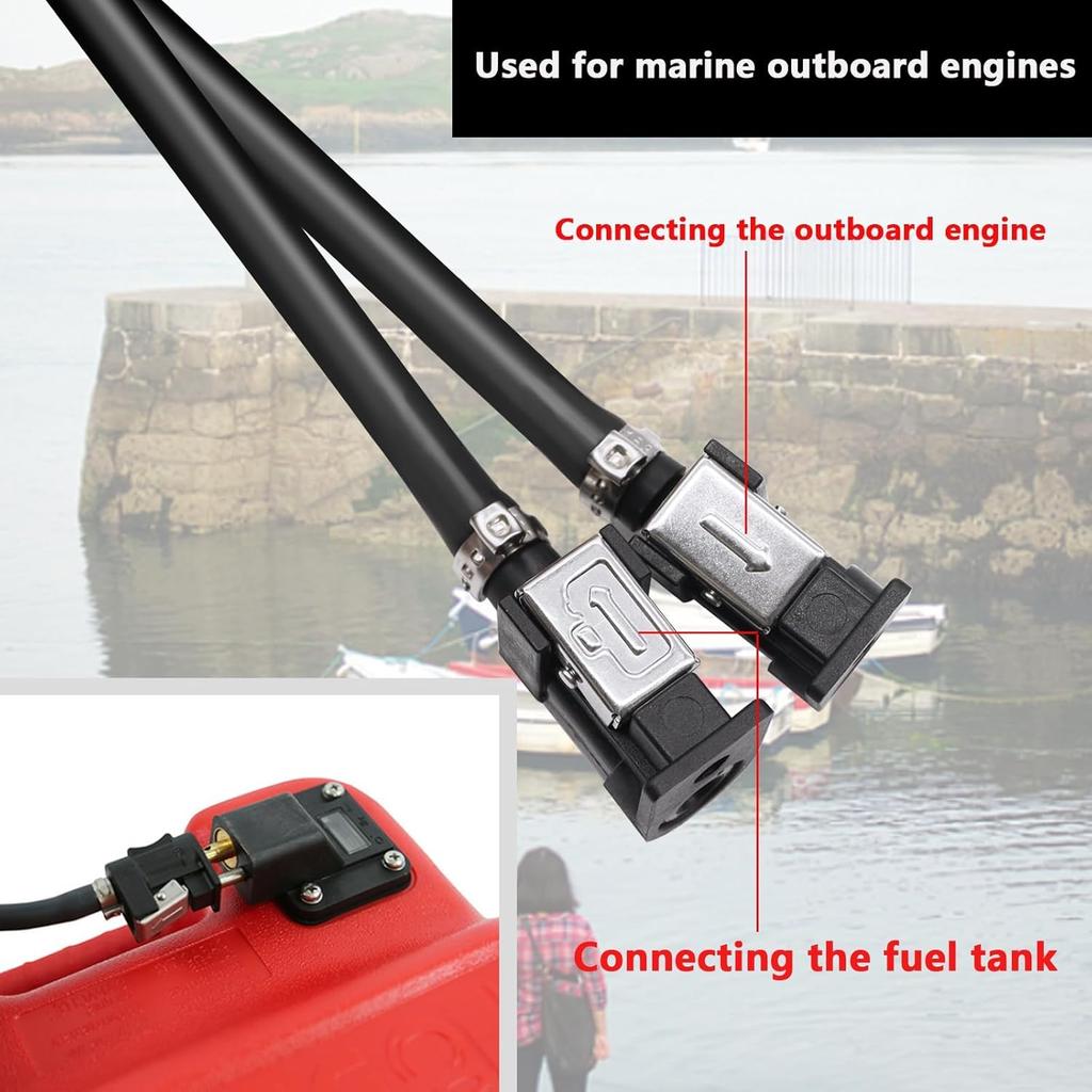 Tnisesm 5/16" 6FT Fuel Line Assembly, With Connector Rubber Marine Outboard Boat Motor RVs Fuel Assembly With Primer Bulb 304 Steel Hose Clamps