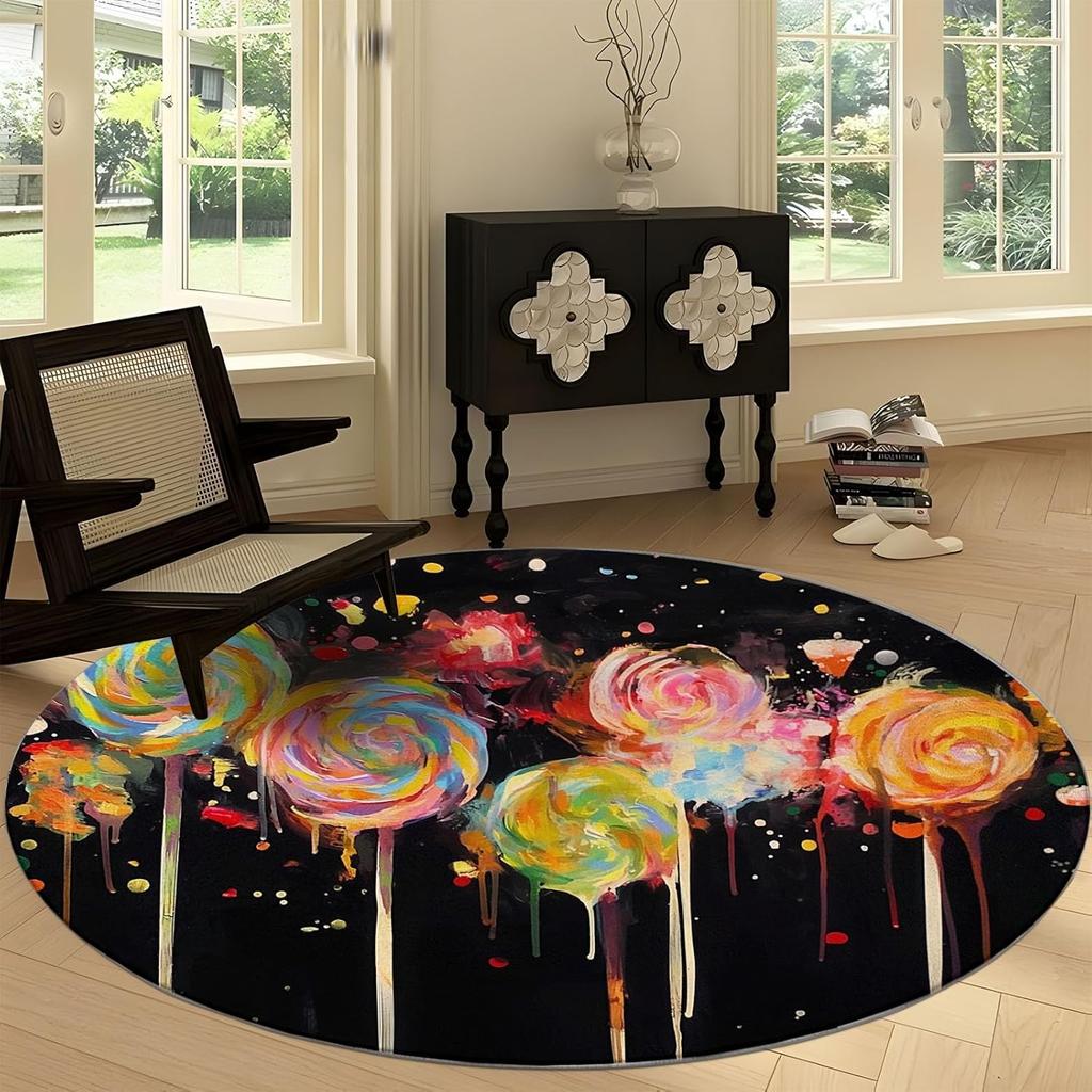 Cartoon Animal Panda Print Round Area Rug Cartoon Animals Washable Circular Carpet Runner - Non Slip Circle Carpet Absorbent Mat