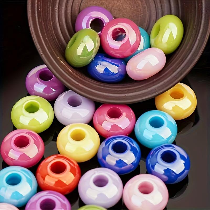 20pcs 15mm solid color mixed color acrylic large hole wheel pearl rainbow DIY bead pen mobile phone chain bead jewelry productio