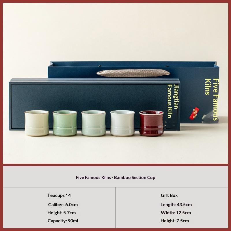 

Five Famous Kilns Bamboo Knot Cup Set Cup Chinese Ceramic Tasting Cup Teacup Gift 200ml