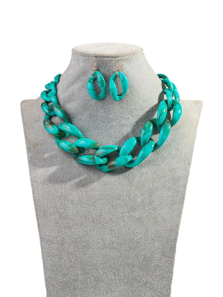 Statement Acrylic Earring Necklace Set for Women Men Boho Thick Link Chain Pendant Rock Jewelry Gifts
