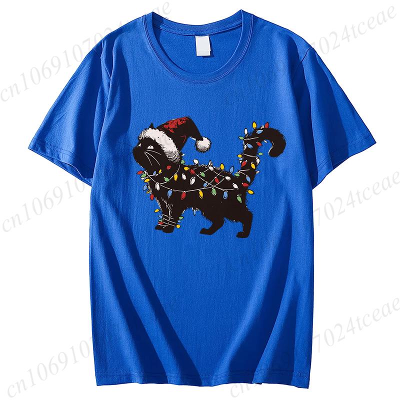 Unisex Cute Cat Christmas Graphic Print Tshirt  Holiday Tee Shirts Casual O Neck Fashion Shortsleeve Soft Cat Mom Creative Tops