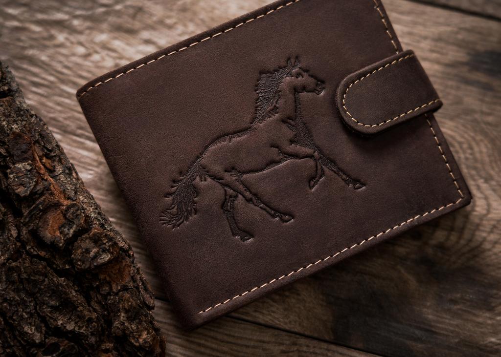 Men's leather wallet N992L-CHM-HORSE-BL BROWN