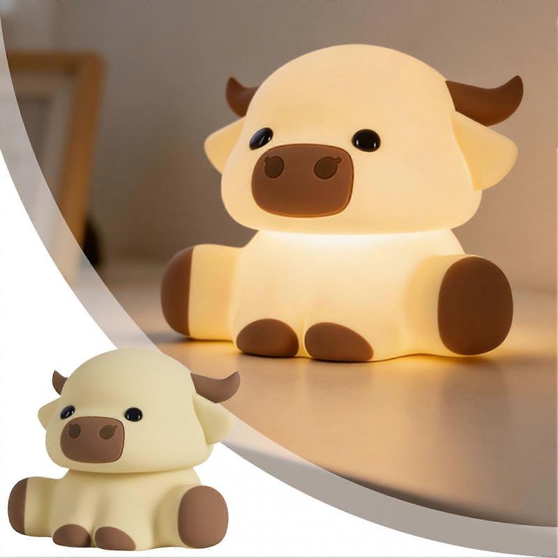 Hochlandkuh Nachtlicht für Kinder, Squishys Silikonlampe, Dimmbarer Touchsensor, Niedliche Tierlampe für Kinderzimmer, Schlafzimmer, Geschenke für Jungen und Mädchen