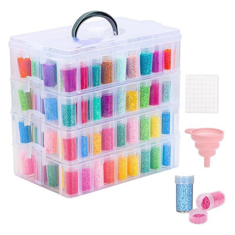 

Diamond Painting 4-Tier Storage Box, 208 Slots Large Capacity Portable Transparent Diamond Art Storage Box, Suitable