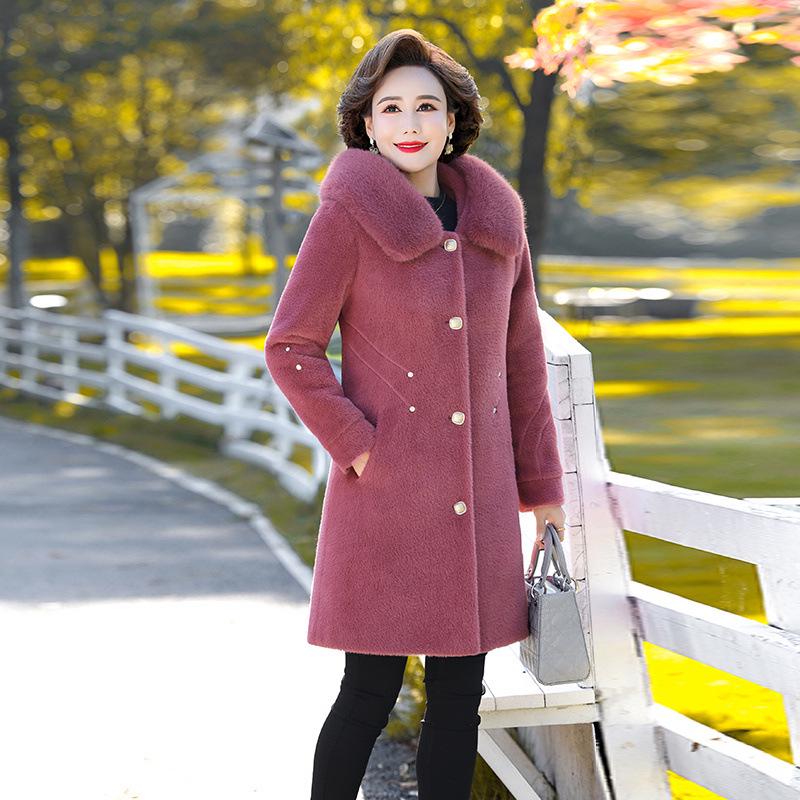 

Роскошное пальто из норкового флиса с капюшоном для женщин среднего и пожилого возраста - Большой размер, средней длины, зимняя одежда 2XL for 105-120 kg красный