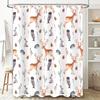 Animal-themed Waterproof Shower Curtain Decor Featuring Deer and Owls In Pastel Colors for Bathroom Use Available On