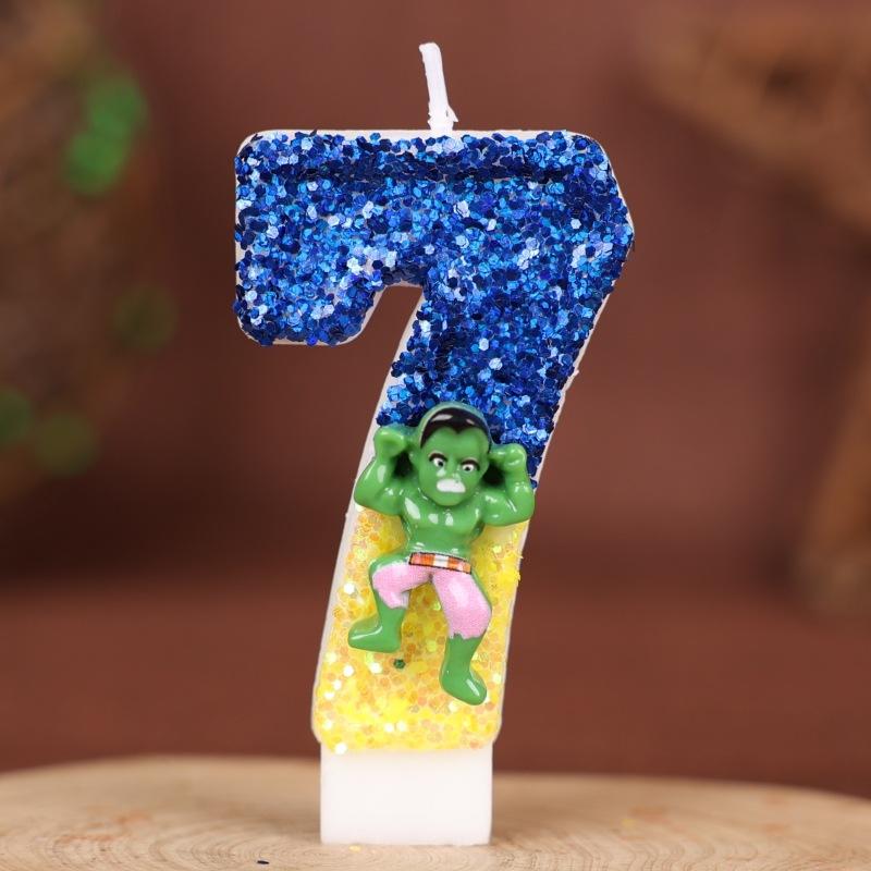 Cartoon Birthday Numbers Candle Cake Decoration Handmade Candles 0-9 Hulk