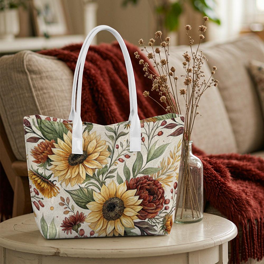 Sunflower Floral Print Tote Bag Fashion Ladies Large Capacity Casual Outdoor Daily Use Handbag