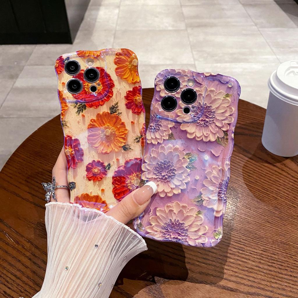 Twist Purple Chrysanthemum Mobile Phone Case Is Suitable for Apple 16PRO Fine Hole Anti-drop 15/14 Flower Protective Case 12/11.