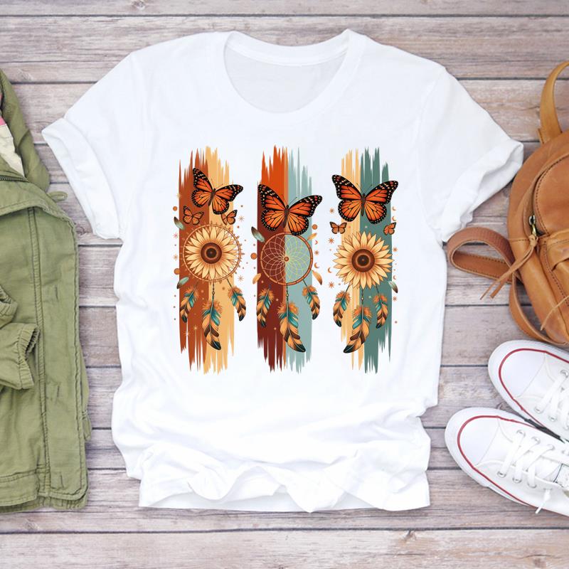 (Asian Size) T Shirt Lady Female Top Short Sleeve T-shirts Casual Printed trend butterfly style Clothing Women Fashion Graphic Tee