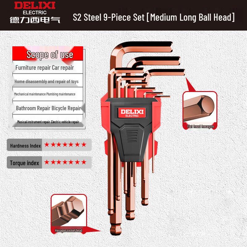 DELIXI 9-Piece S2 Steel Hex Key Wrench Set
