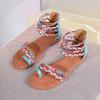 Fashion 2025 Ladies Summer Fashional Bohemia Ethnic Colorful Stitching Roman Style Open Toe Zipper Women Flat Fancy Sandals Beach Shoes