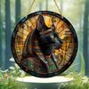 Cattura Sole Gatto Nero Egiziano in Legno, Segno Decorativo Rotondo in Legno, Stanza, Decorazione Casa, Targhetta Multiuso a Tema Animale per Porta, Parete, Casa, Stanza