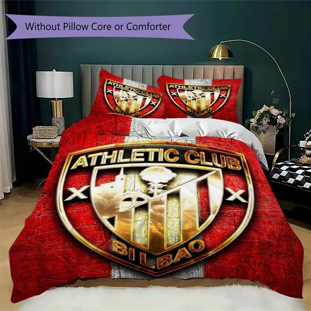 Athletic Club de Bilbao Ensemble de couette à motif Housse de couette Taie d'oreiller Décoration de maison Cadeau d'anniversaire (1 * housse de couette + 2 * taie d'oreiller sans garnissage)