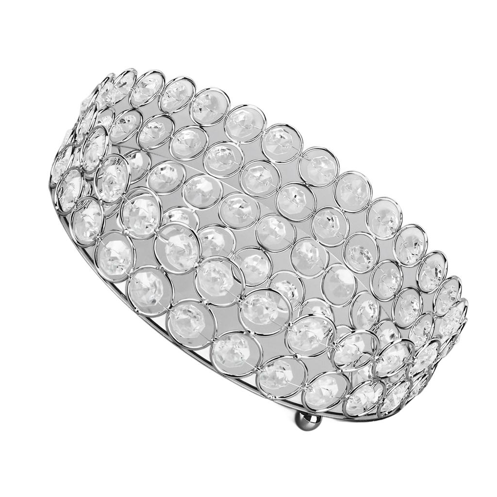 Crystal Cosmetic Makeup Tray 8in Round Display Tray Mirrored Metal Welded Structure for Food Perfume Jewelry Wine Silver