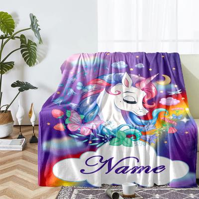 Custom Name Unicorn Theme Printed Blanket - Perfect for Couch, Bed, Travel & Outdoor Use | Machine Washable, Cozy & Durable.
